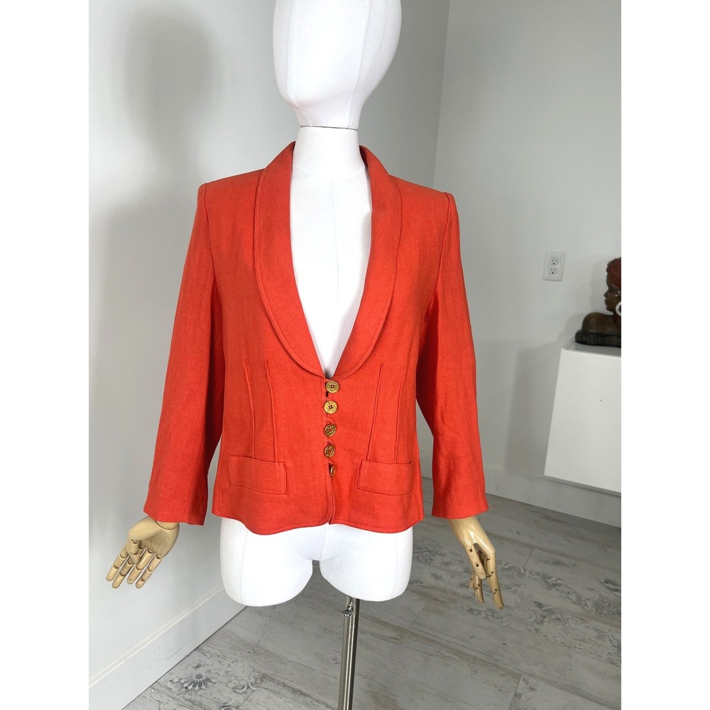 Sonia Rykiel Paris Vintage Orange Red Blazer Gold Anchor Button Made in France M